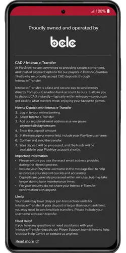 PlayNow Check CAD and Interac e-Transfer